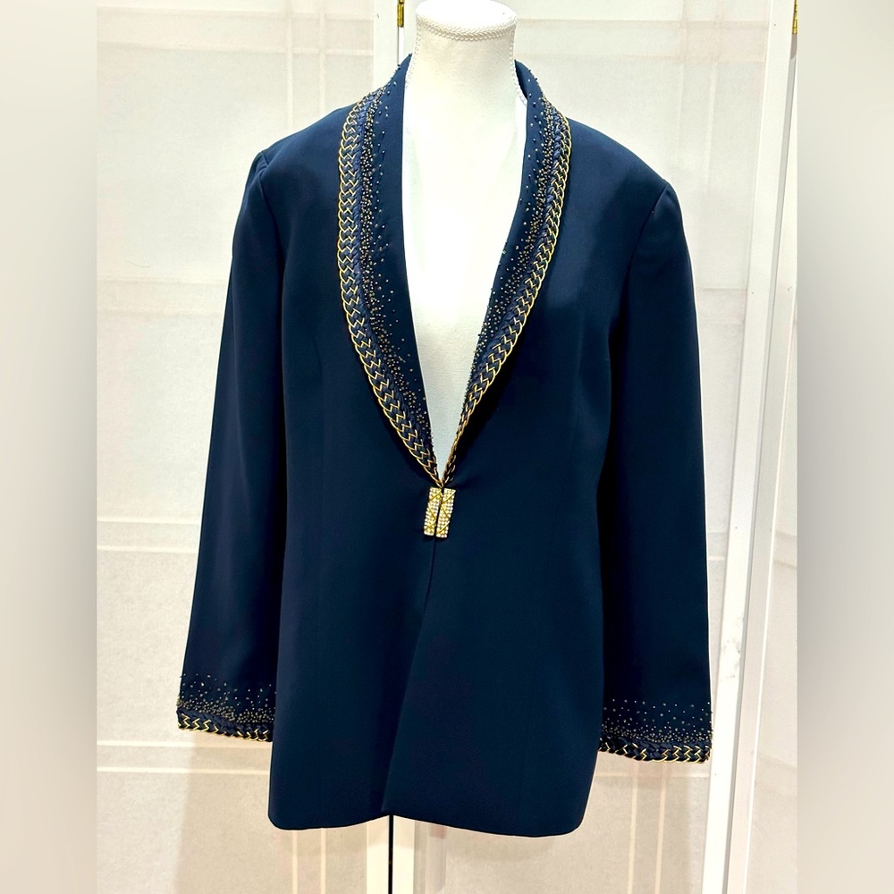Verucci By Chancelle Navy With Gold Beaded Blazer Size 10